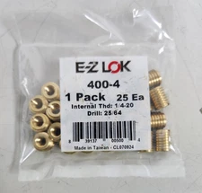 😎 (25) NEW E-Z LOK 1/4-20 BRASS KNIFE THREADED INSERT FOR HARDWOOD 400-4