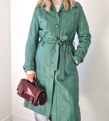 LG1366 Women's Green leather coat true vintage leather coat real genuine leather