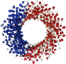 22 Inch Patriotic Front Door Wreath   4Th of July with Red White Blue Flowers  