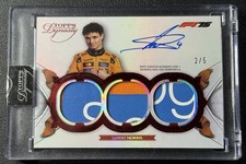 LANDO NORRIS 2025 TOPPS DYNASTY FORMULA 1 F1 TRIPLE RELIC AUTO RED LOGO PATCH /5