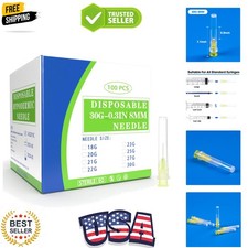 100 Pack 30 Ga 5/16 inch Disposable Needles with Caps for Scientific and Indu...
