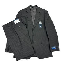 Nautica Mens 2-Piece Modern Fit Active Stretch Pinstripe Suit Black 40L 34W