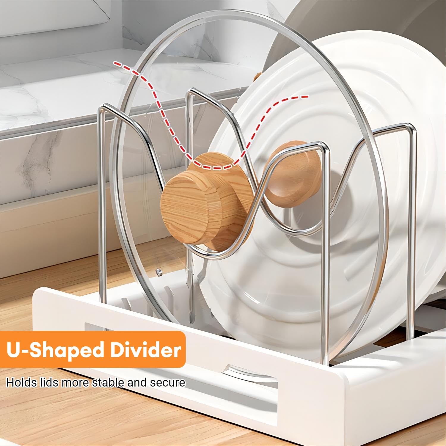 Expandable Pot and Pan Organizer Rack for Cabinet, Pot Lid Organizer Holder w...