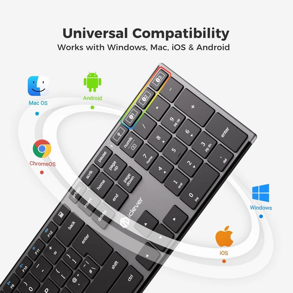 iClever DK06 Bluetooth Keyboard, 4 Device Multi-Device Connection, Full-Size - Image 3 of 4