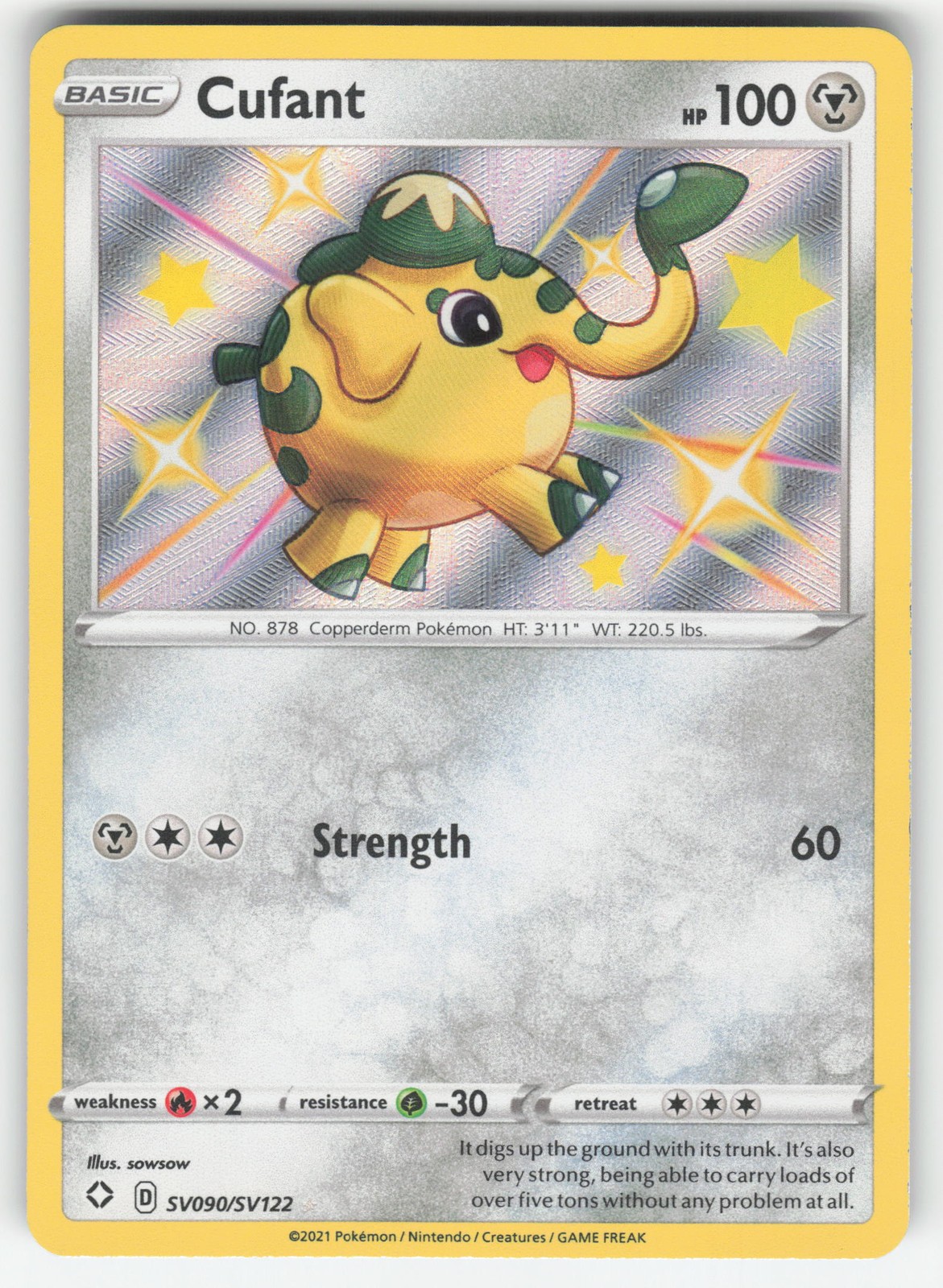 Cufant Shining Fates: Shiny Vault SV090/SV122 Shiny Holo Rare NM Pokemon