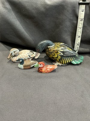 Miniatur handbemalte Holz Ente Köder Figuren x4 Wildvögel Sammlung
