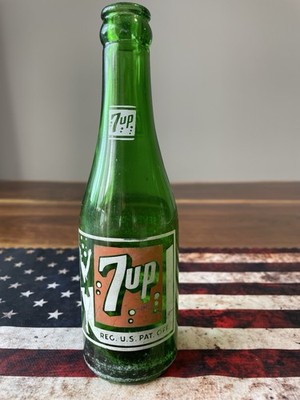 7 Up Green Soda Bottle Vintage Glass REG. U.S. PAT. OFF. Collectible Retro
