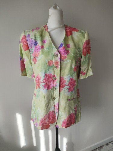 Bianca Blazer Size 14 Womens Green Floral Short Sleeve Vintage Casual Summer - Picture 2 of 10
