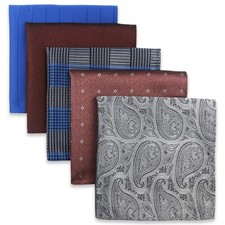 SHLAX WING 5 Pieces Assorted Mens Silk Pocket Square Handkerchiefs Set Set61 