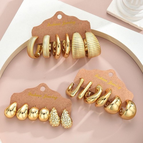 Geometric Drop Earrings 9 Piece Set Irregular Teardrop Shape Gold Color - Picture 6 of 10