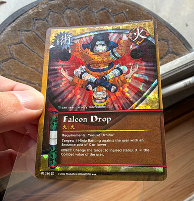 Naruto CCG Falcon Drop 280 Ultimate Ninja Heroes Holo 1st Eng Sasuke MISCUT ERR