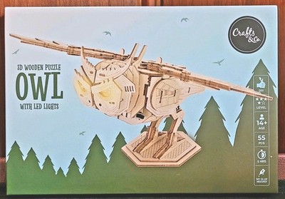 NATUR - HOLZ - 3D-Puzzle '' EULE '' , MIT LICHT , NEU , TOP ARTIKEL,  BLICKFANG