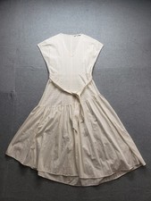 Zara Women Dress M White Short Sleeve V Neck Back Zip Tie Waist Asymmetric Hem