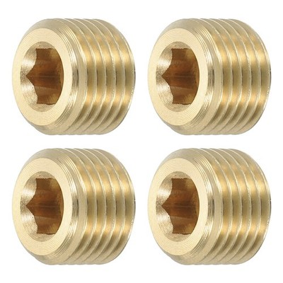 4Pack Brass Pipe Plug Fitting 1/4'' BSP Male Hex Counter Sunk Plug Internal