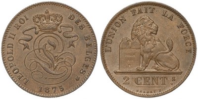 Belgium - 2 Centimes 1875 - Leopold II (French text)