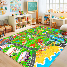 Kids Car Rug for Playroom Classroom, Town City 5X7 Area Rugs  Non Slip Playmat