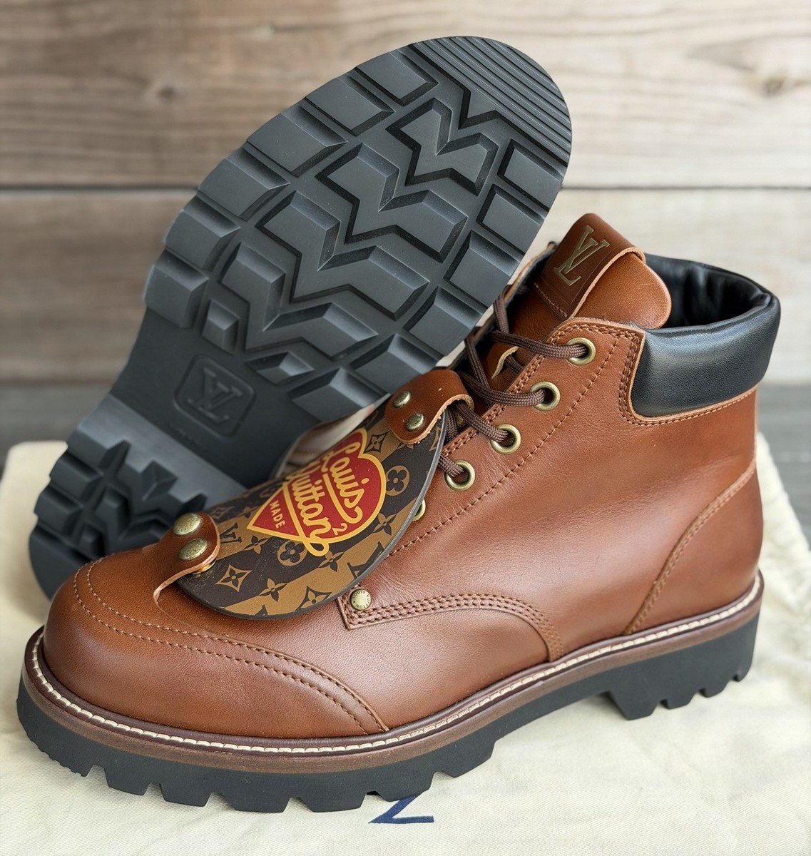 LOUIS VUITTON Oberkampf Ankle Boot Nigo Heart Lace Up Monogram