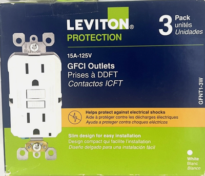#ad Leviton GFNT1 3W 15A Self Test Slim GFCI Duplex Outlet White 3 Pack $34.95