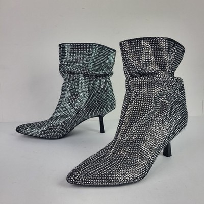 Open Edit Tilly Womens Crystal Embellished Bootie in Silver Size 6.5M