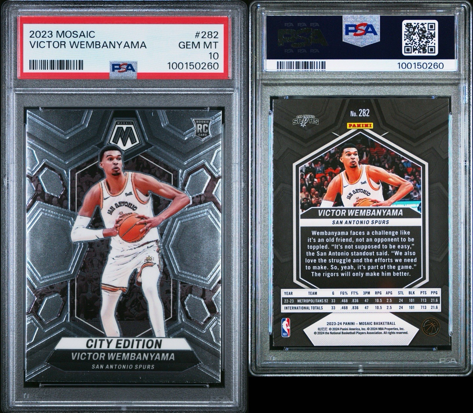 2023 PANINI MOSAIC 🔥 VICTOR WEMBANYAMA 🏀 PSA 10 GEM MINT 💎 #282 view 3