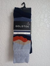 BRAND NEW MEN'S SIZE 6-12.5 GOLDTOE 3 PACK BLUE RIDGE ASSORTED DRESS CREW SOCKS