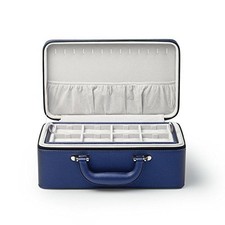 Blue Leather Jewelry Box Handmade Travel Jewelry Organizer Storage Case Holde...