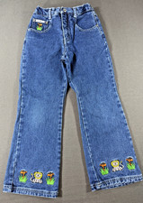 Vintage RVT Jeans Girls Sz 6 Blue Denim Embroidered Lion Animals Pants Youth