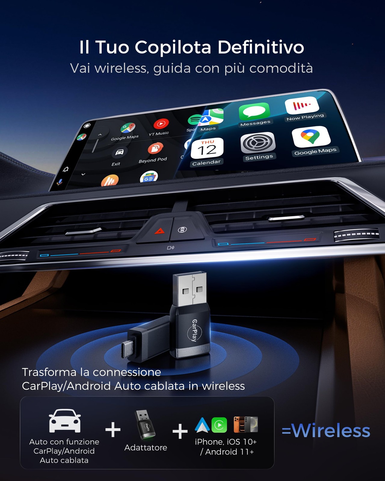 Adattatore CarPlay Android Auto Wireless GPS Bluetooth 5.3 WIFI 6 - Miniatura 23