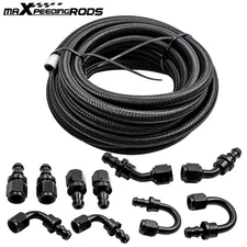 20FT AN6 -6AN Nylon Braided OIL FUEL Line+Fittings Hose End Adaptor KIT Black