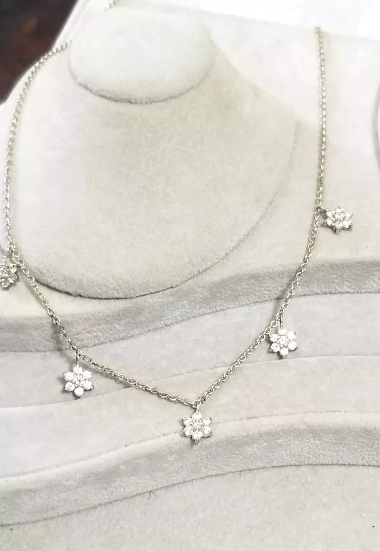 QVC sterling silver Diamonique Flower dangle pendant necklace DQCZ CNA