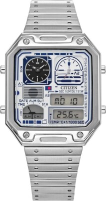 New Citizen Star Wars R2-D2 Vintage Ana-Digi Quartz Stainless Steel Watch Silver