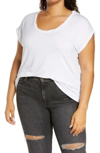 Treasure & Bond Women's Plus 3X Twist Neck White Stretch T-Shirt Short Sleeves