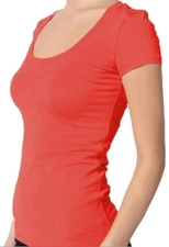 Active Basic Juniors T-Shirt - Deep Scoop Neck T-Shirt Coral, XXL