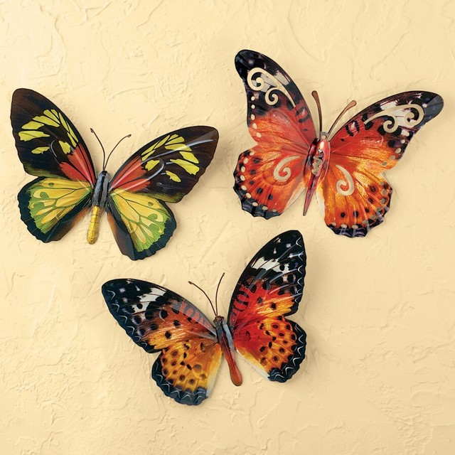 3D Butterfly Nature Wall Art Set Trio Hanging Decor Realistic Metal Set of 3 eBay