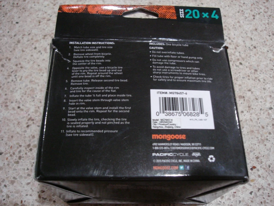 Mongoose Fat Tire Inner Tube 20 x 4 Inch Tube Bicycle w/Schrader Valve - Image 2 of 3