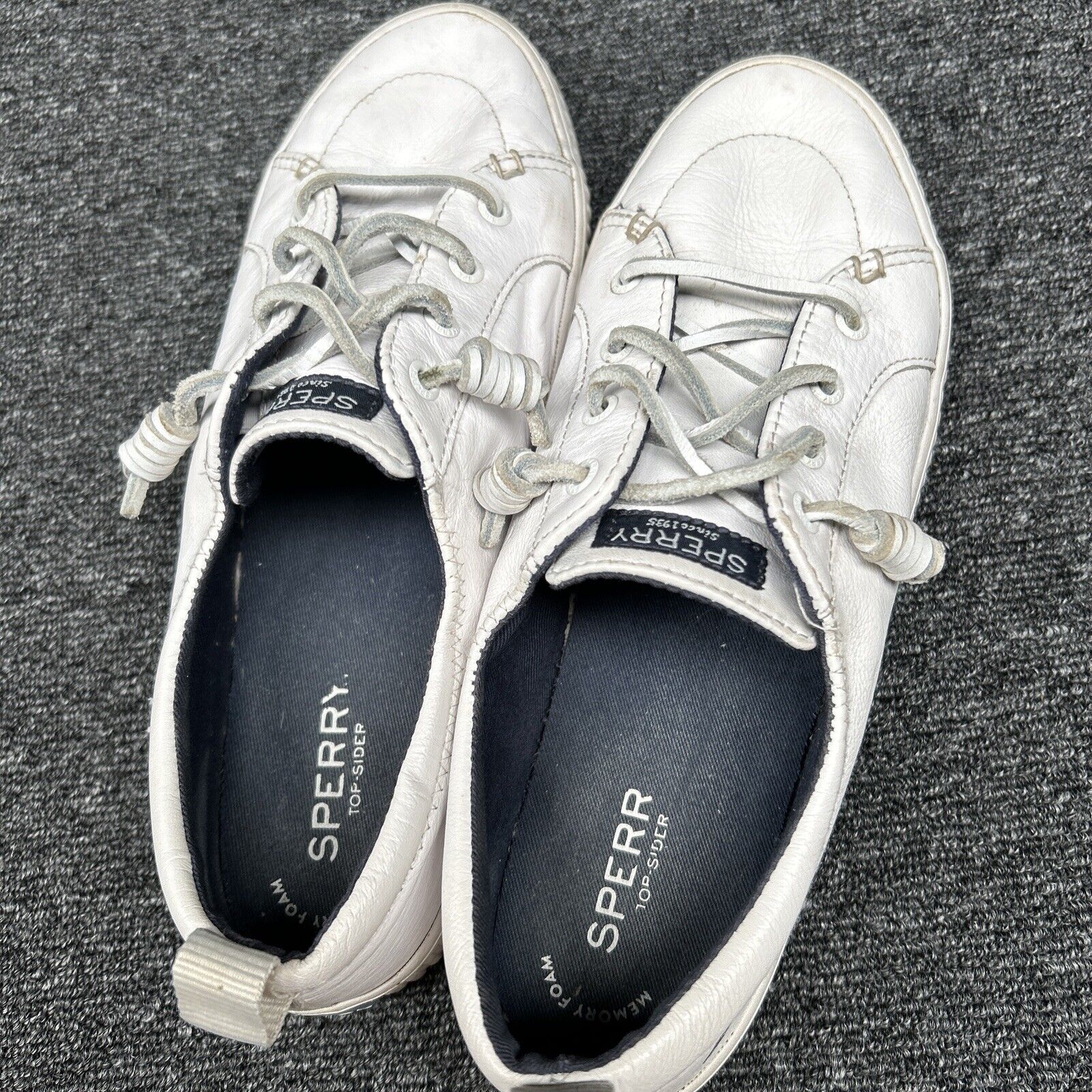 Sperry Womens White Leather Boat Shoes Size 8 Lace Causal Memory Foam ...