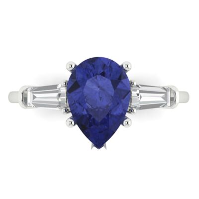 14K White Gold Three-Stone Engagement Ring for Women 2.5 ctw Simulated Tanzanite