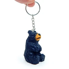 Black Bear Keychain Ring Clip Charm Miniature Wood Mini Figurine Small Animal