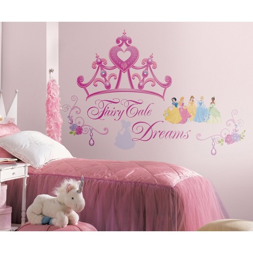 DISNEY PRINCESS CROWN Wall Mural STICKERS Girls Pink Tiara DECALS Room Decor - Picture 1 of 2