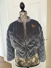 May By Shining Star Quilted Velvet Grey Logo Lv Bomber Jacket Size S/m Women