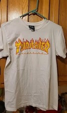 Official Thrasher Skateboarding Magazine Logo White T-shirt Mens S Preown 13SALE