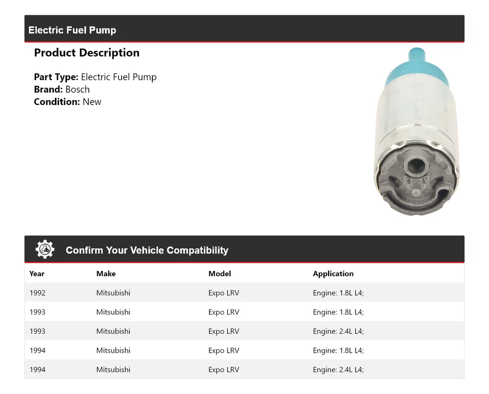 Bomba de combustible eléctrica Bosch 1993 para Mitsubishi Expo LRV 1992-1994 Foto 2 de 4