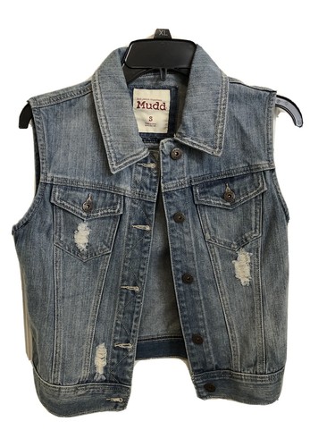 MUDD Denim Distressed Jean Vest Womens 
