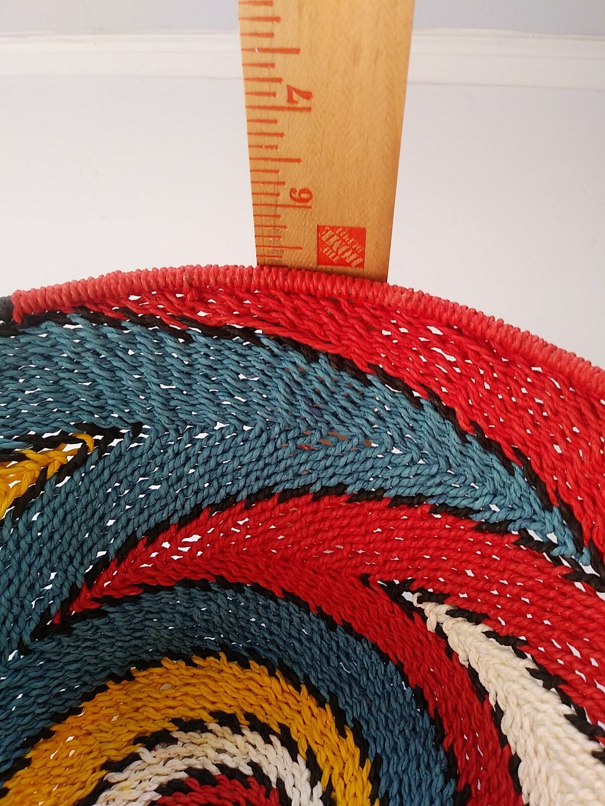 African Zulu Fair Trade Woven Basket Bowl 10.5 Inches Across Multi. Color Swirl