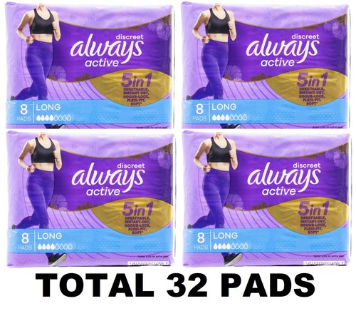 32 x ALWAYS ACTIVE PADS DISCREET 5 IN 1 LONG BRAND NEW (4 x PK8) | eBay ...