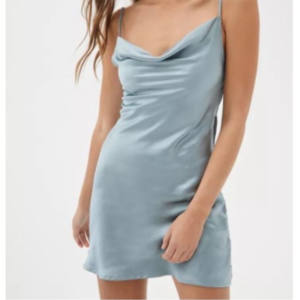 Motel Urban Outfitters Judith Tie-Back Mini Dress Satin Silver Blue Size M  NWT | eBay