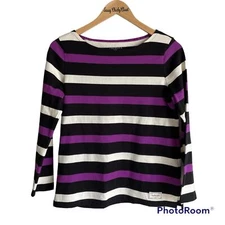 Talbots Petites Black, Purple, White Striped Long Sleeve Casual Career Top, SP