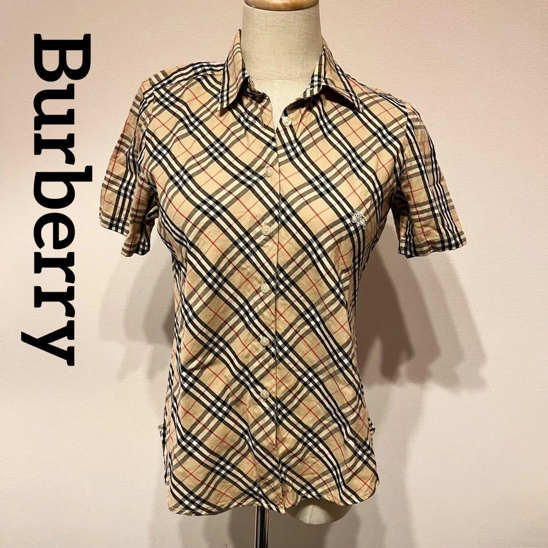 Burberry LONDON Shirt tops Women's Size M Beige Check Near Mint