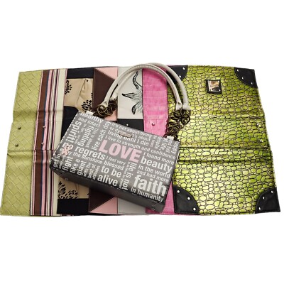 Miche Classic Beige Base Bag & 8 Covers Lot Floral Stripes Pink Green