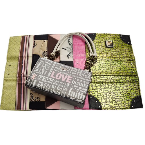 Miche Classic Beige Base Bag & 8 Covers Lot Floral Stripes Pink Green